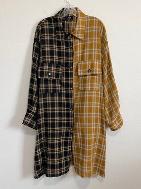 LaLa Long Sleeve Button Up Multicolor Plaid Flannel Oversized Shirt Size L / XL